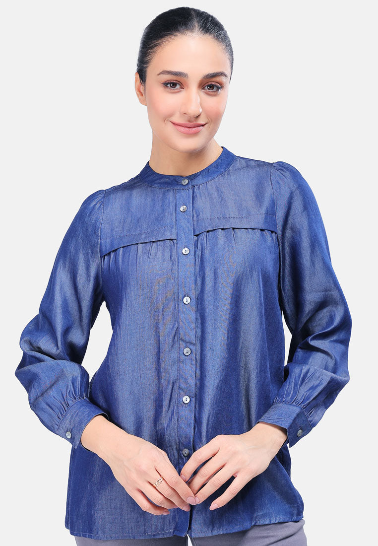 Cheetah Women Long Sleeve Gathered Shirt - CL-130378