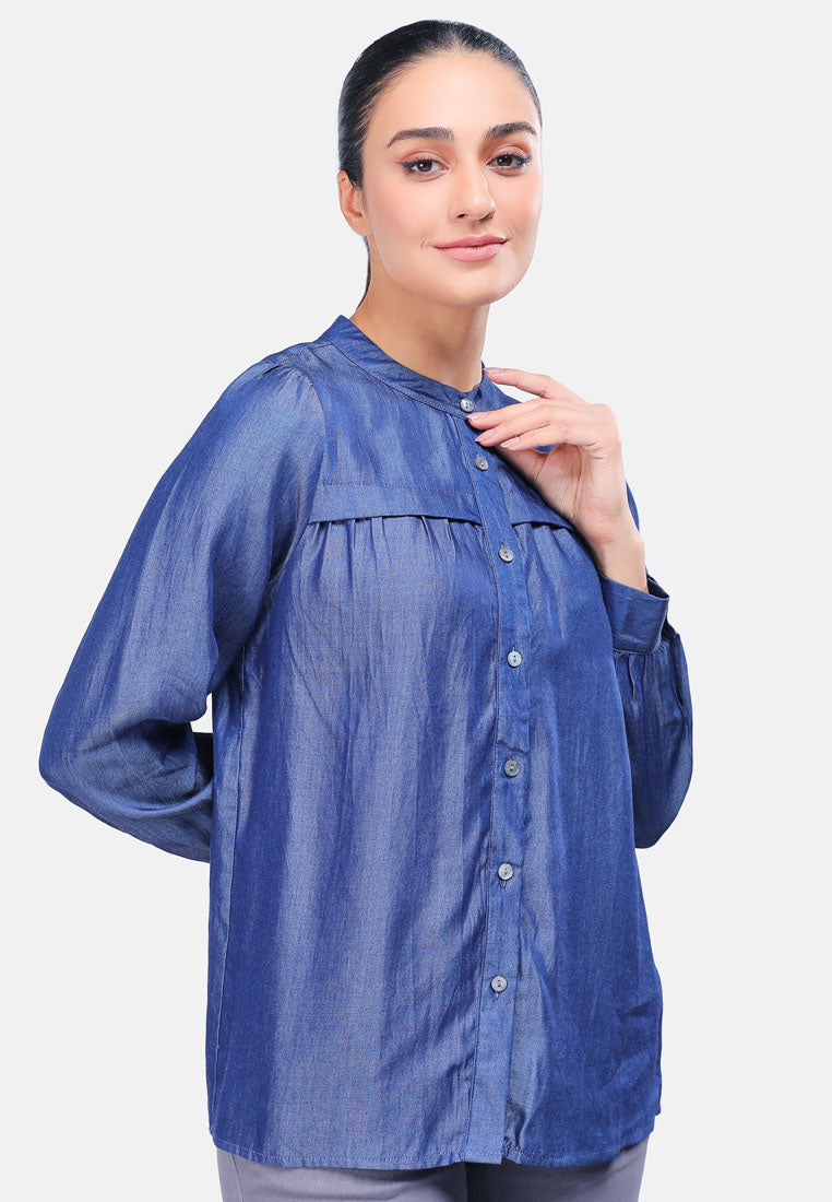 Cheetah Women Long Sleeve Gathered Shirt - CL-130378