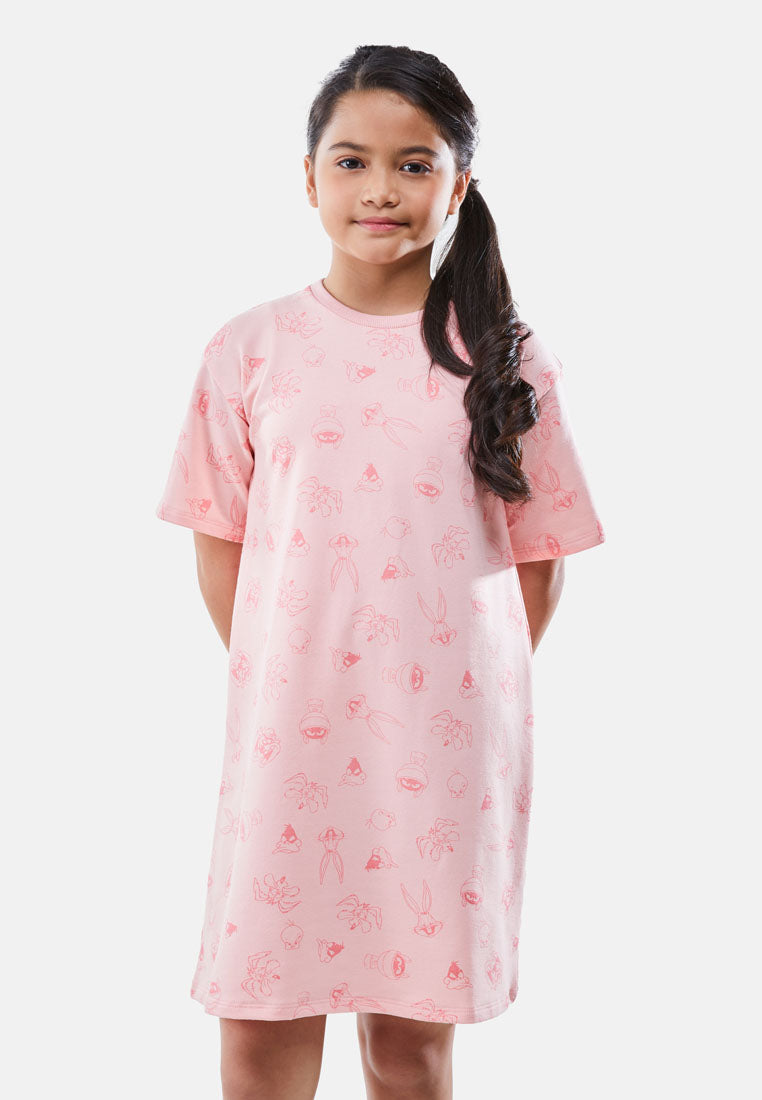 Cheetah Kids Looney Tunes Girl Short Sleeves Roundneck Dress - CJG-19242