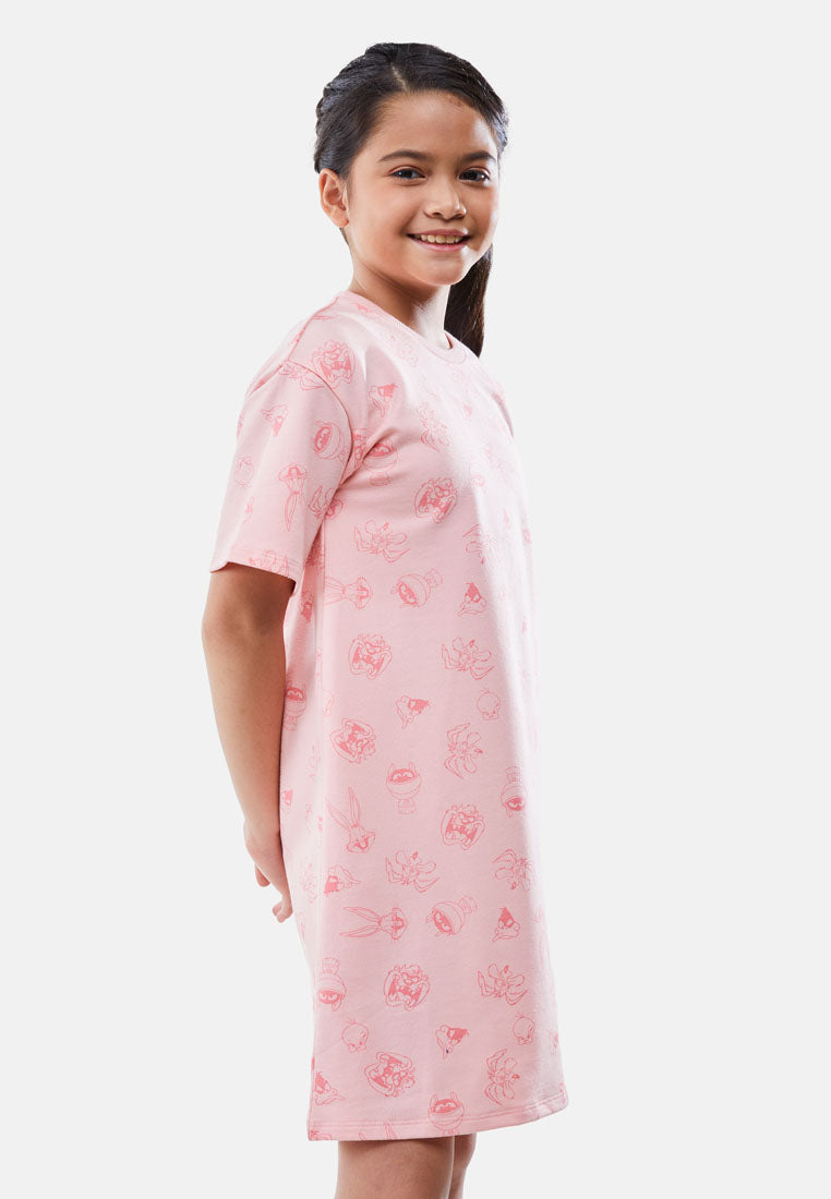 Cheetah Kids Looney Tunes Girl Short Sleeves Roundneck Dress - CJG-19242