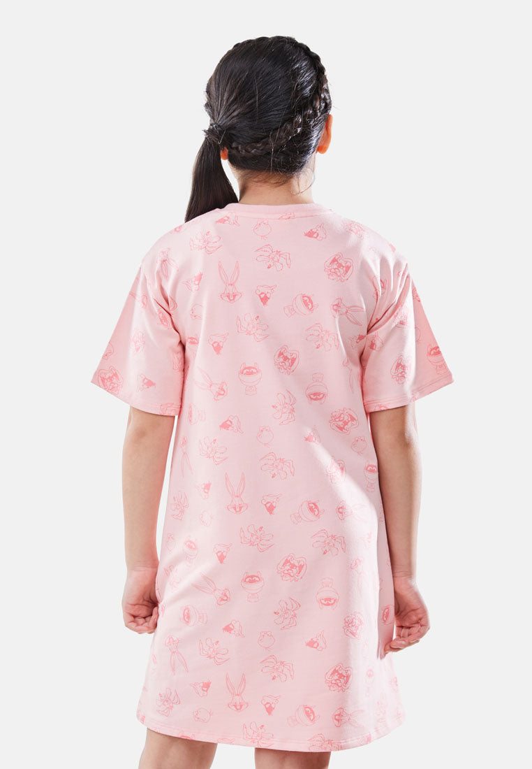 Cheetah Kids Looney Tunes Girl Short Sleeves Roundneck Dress - CJG-19242