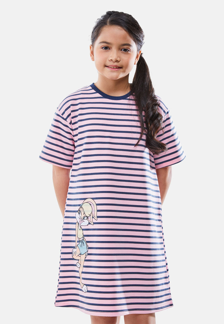 Cheetah Kids Looney Tunes Girl Short Sleeves Roundneck Dress - CJG-19246
