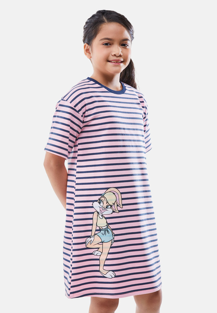 Cheetah Kids Looney Tunes Girl Short Sleeves Roundneck Dress - CJG-19246