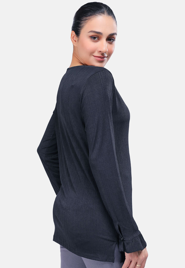 Cheetah Women Solid Tone Textured Knit Polyester Blend Basic Long Sleeve Tunic MD2- CL-66022