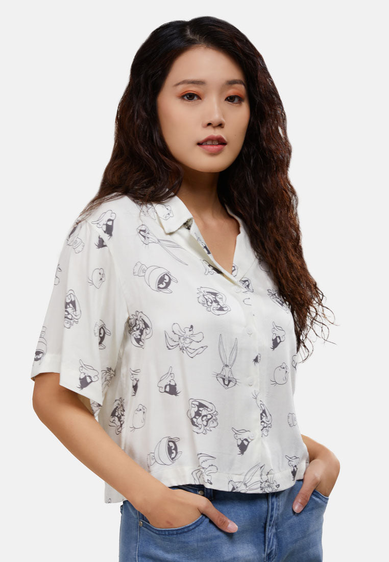 Cheetah Women Looney Tunes Loose Fit Cotton Graphic Short Sleeves Boxy Shirt MD2- CL-130398