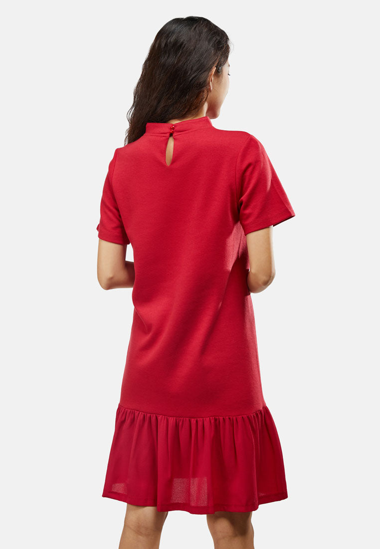 Cheetah Women Short Sleeve Combined Knit Dress - CL-19858