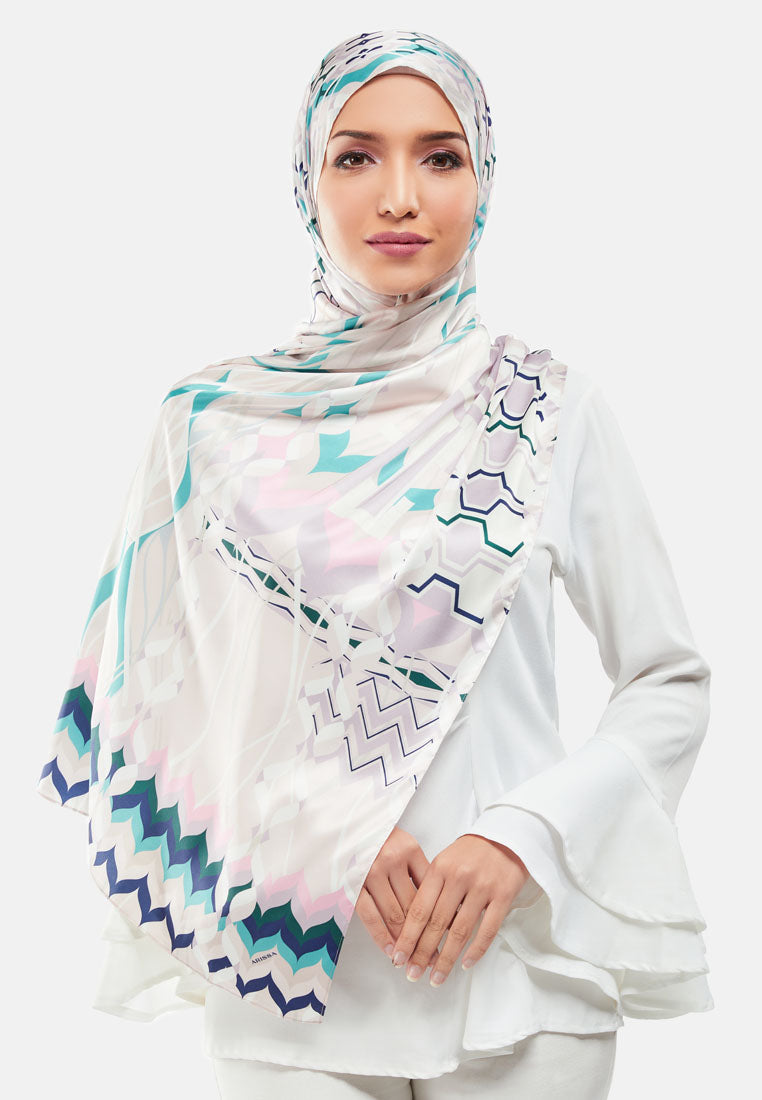 Arissa Inari Hijab Printed Satin Silk Shawl Scraf in Lemon - ARS-ST11290