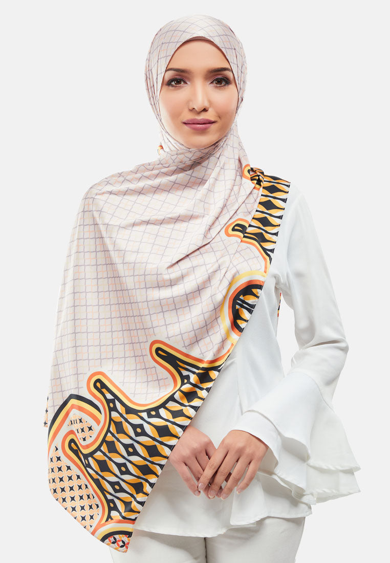 Arissa Avani Hijab Printed Satin Silk Shawl Scraf in Coral - ARS-ST11286