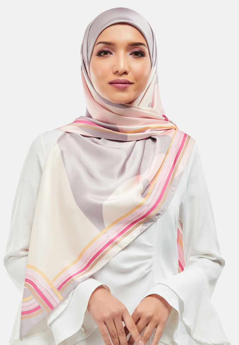 Arissa Hijab Printed Satin Silk Square Scarf in Baby Pink- ARS-ST11282