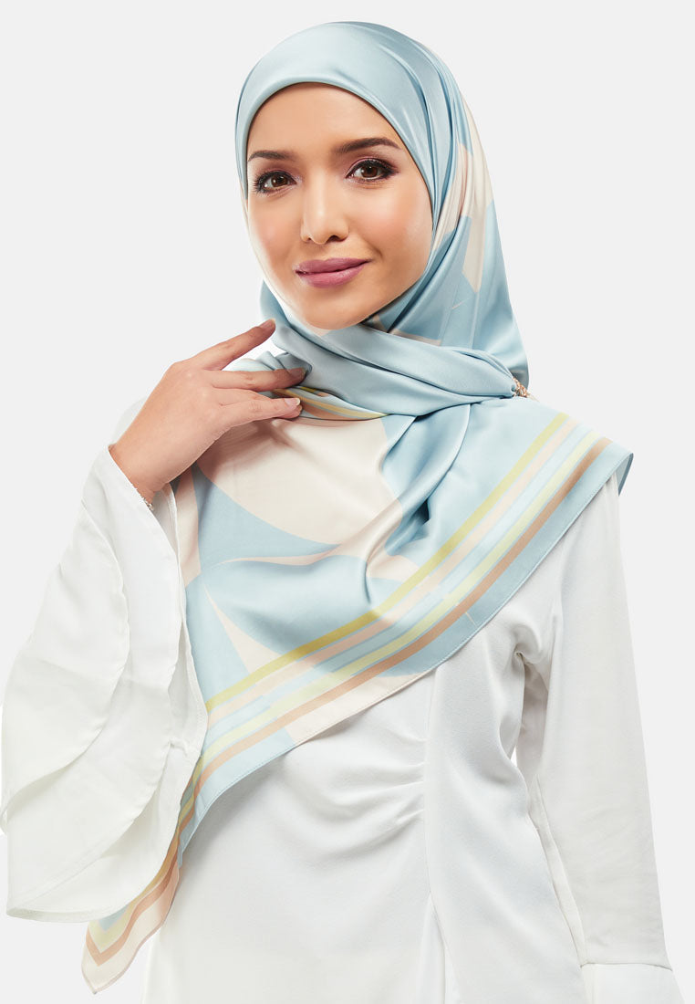 Arissa Clio Hijab Printed Satin Silk Square Scarf in Sky Blue - ARS-ST11280