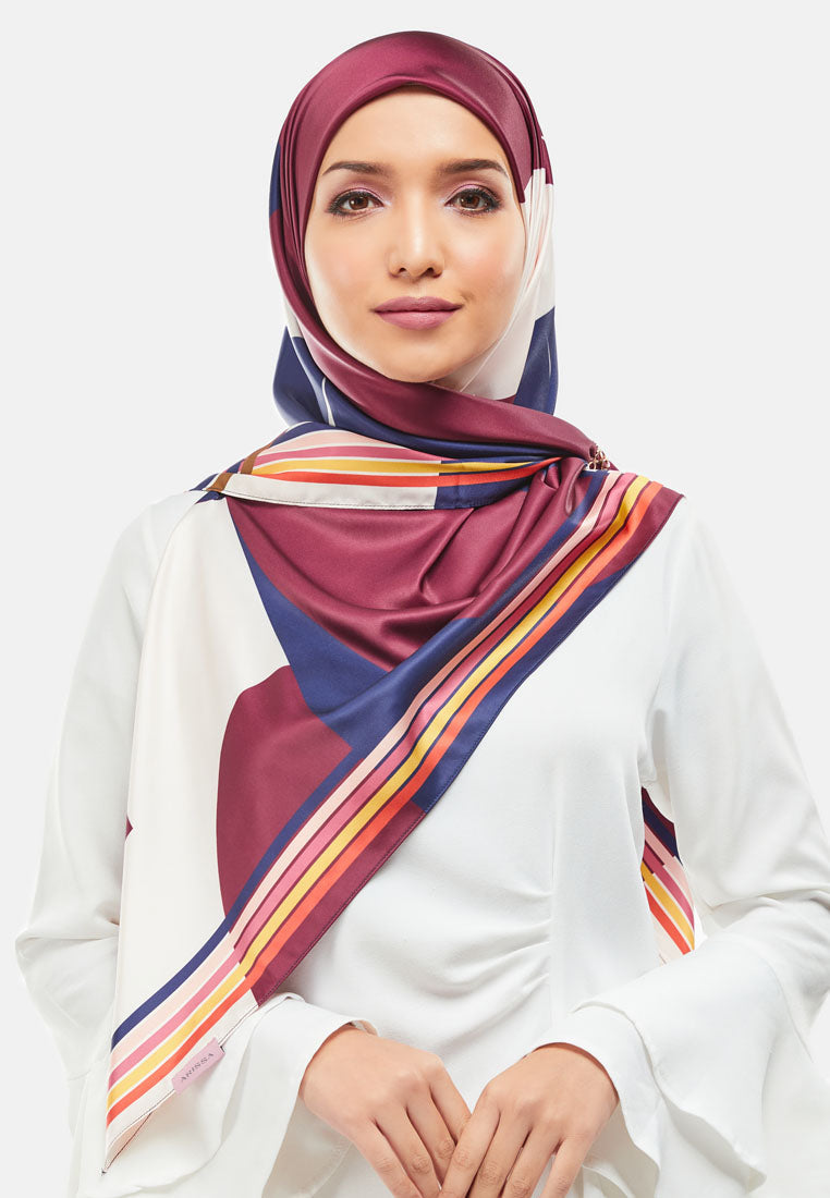 Arissa Clio Hijab Printed Satin Silk Square Scarf in Voilet - ARS-ST11276 (MD2)