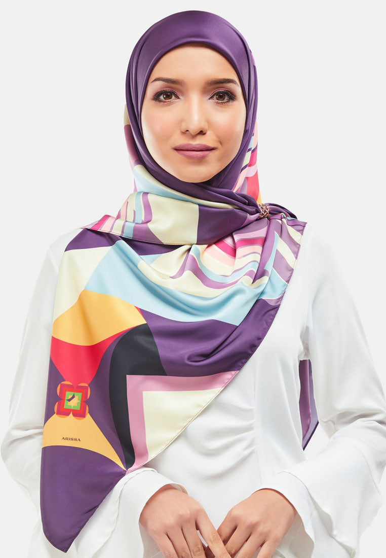 Arissa Aurora Hijab Printed Satin Silk Square Scarf in Orchid - ARS-ST11272 (MD2)