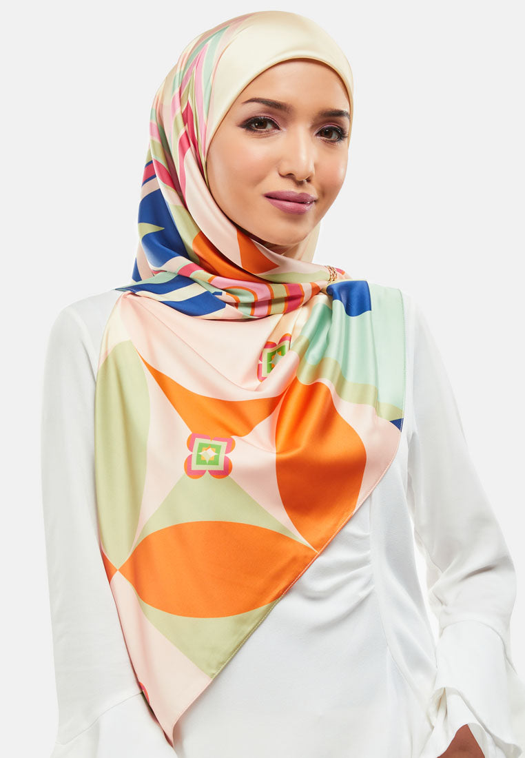 Arissa Aurora Hijab Printed Satin Silk Square Scarf in Beige - ARS-ST11270 (MD2)