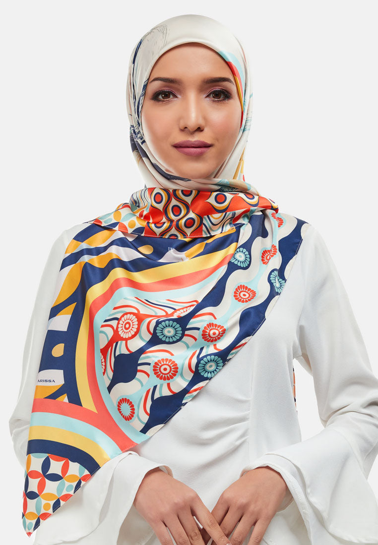 Arissa Zelda Hijab Printed Satin Silk Square Scarf in Beige - ARS-ST11266 (MD2)