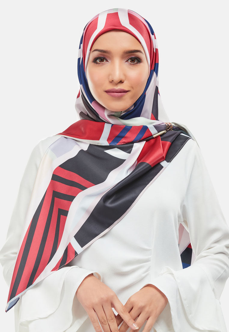 Arissa Twila Hijab Printed Satin Silk Square Scarf in Cherry Red - ARS-ST11260 (MD2)