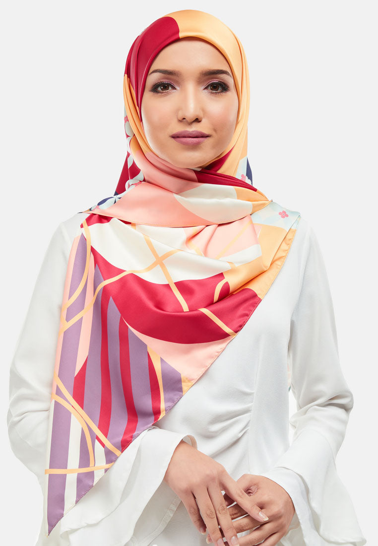 Arissa Aria Hijab Printed Satin Silk Square Scarf in Orange - ARS-ST11256 (MD2)
