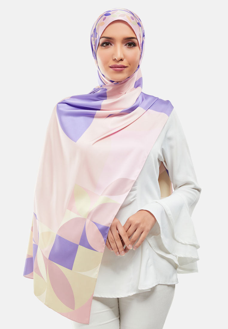 Arissa Blair Hijab Printed Satin Silk Shawl Scraf in Blue - ARS-ST11300