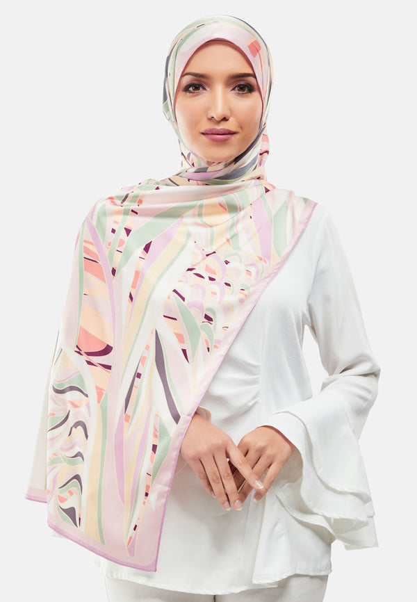 Arissa Elka Hijab Printed Satin Silk Shawl Scraf in Rose Pink - ARS-ST11298 (MD2)