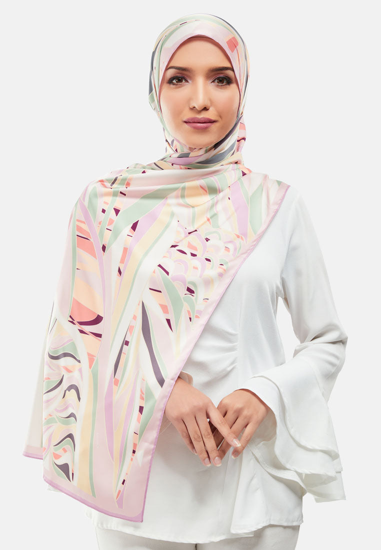Arissa Elka Hijab Printed Satin Silk Shawl Scraf in Rose Pink - ARS-ST11298