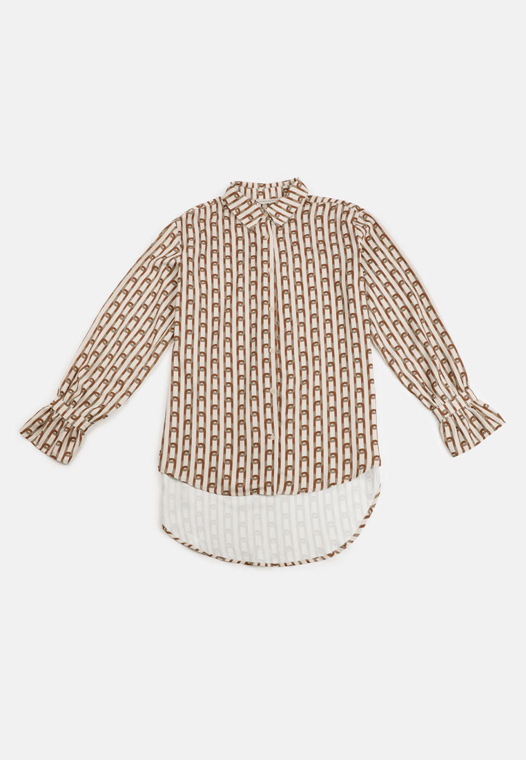 CHEETAH Women Safari Monogram Print Long Sleeve Blouse - CL-130432
