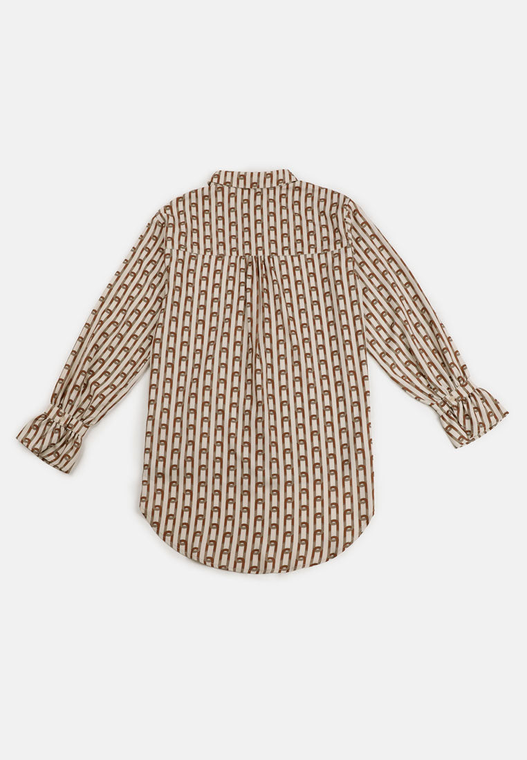 CHEETAH Women Safari Monogram Print Long Sleeve Blouse - CL-130432