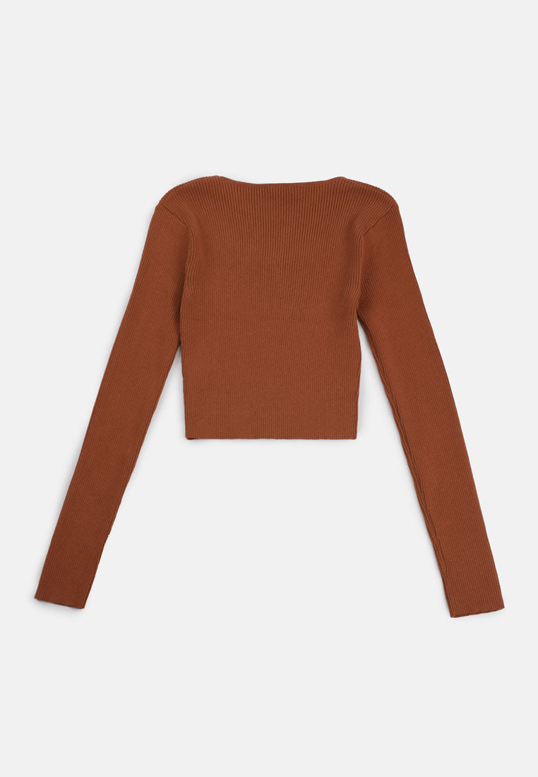 CHEETAH Women Safari Long Sleeve Fitted Cropped Top - CL-66150