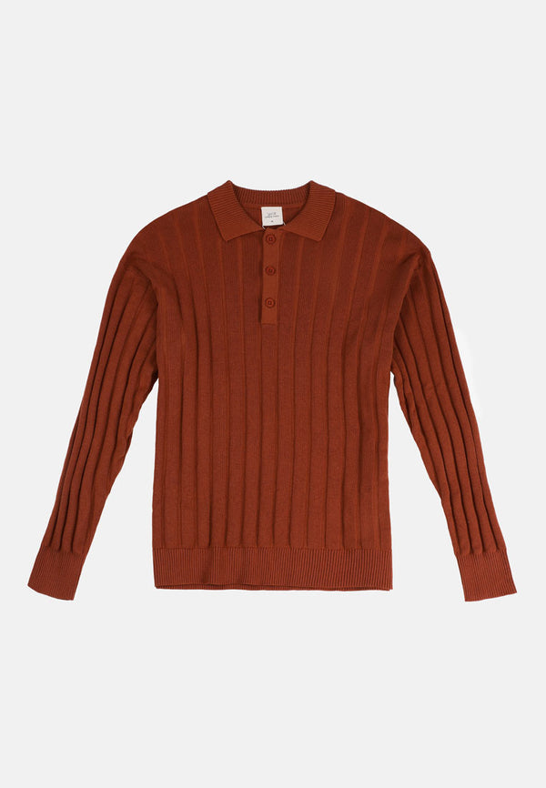 Cheetah Men Safari Polo Yarn Knit Long Sleeve Shirt - 61160