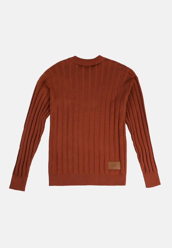 Cheetah Men Safari Polo Yarn Knit Long Sleeve Shirt - 61160