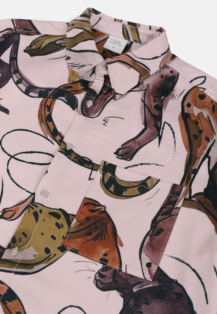 Cheetah Men Safari Printed Short Sleeve Shirt - 130558