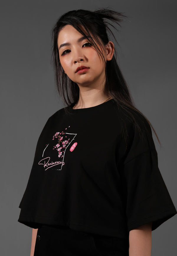 Revolucion Women Oversize Graphic Cropped T-Shirt - CL-95852