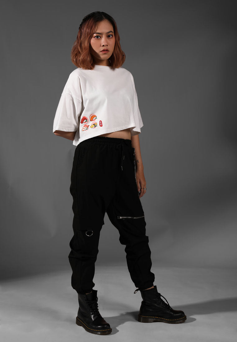 Revolucion Women Oversize Graphic Cropped T-Shirt - CL-95856